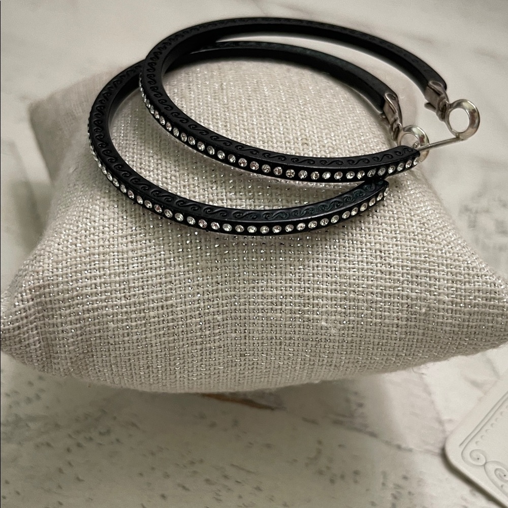 Brighton Starry Night hoop earrings black with Swarovski crystals.
